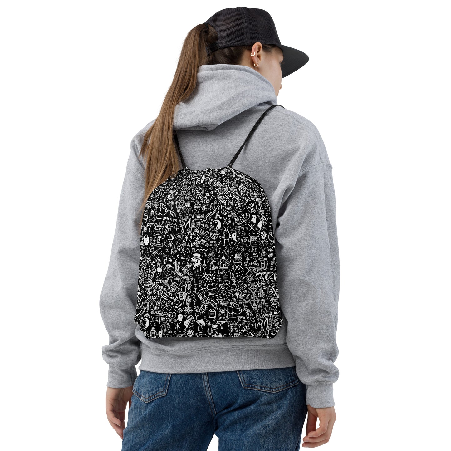 Graphic Graffiti Black Drawstring Bag