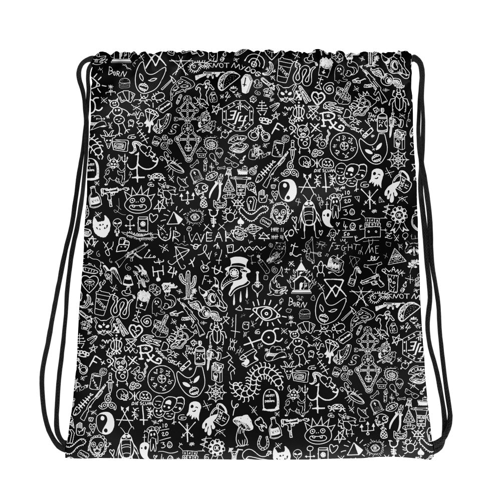 Graphic Graffiti Black Drawstring Bag