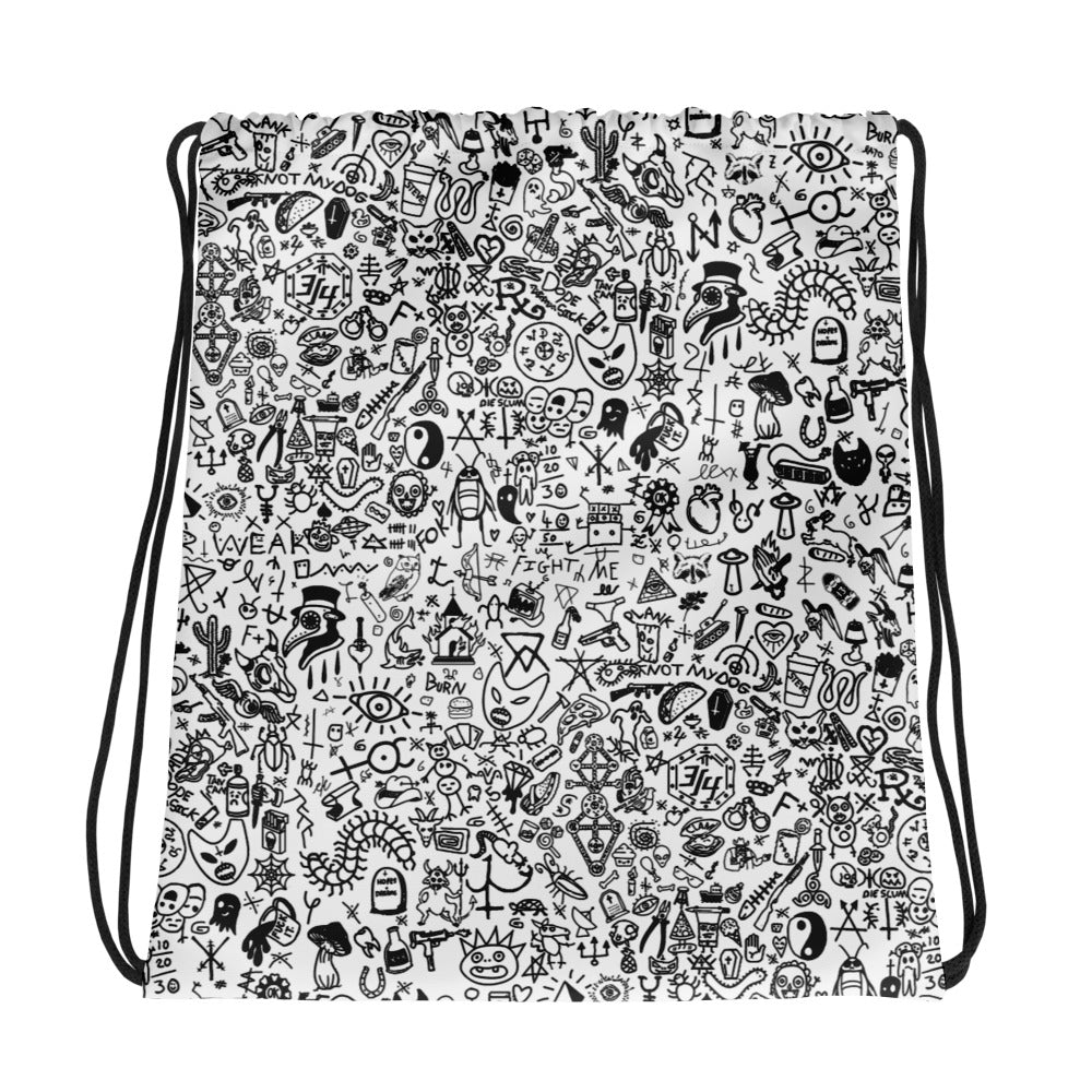 Graphic Graffiti White Drawstring bag